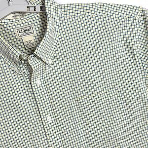 LL Bean Seersucker Shirt Mens XL Reg Blue Yellow Check Short Sleeve 501414